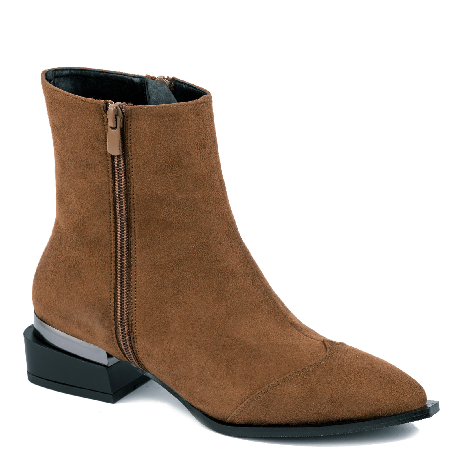 VELOUR ANKLE BOOTS WITH ZIPPER - CAMEL 