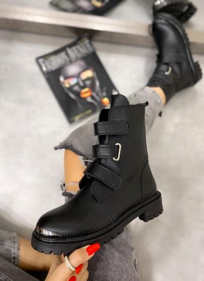 ANKLE BOOTS WITH VELCRO BAND - BLACK