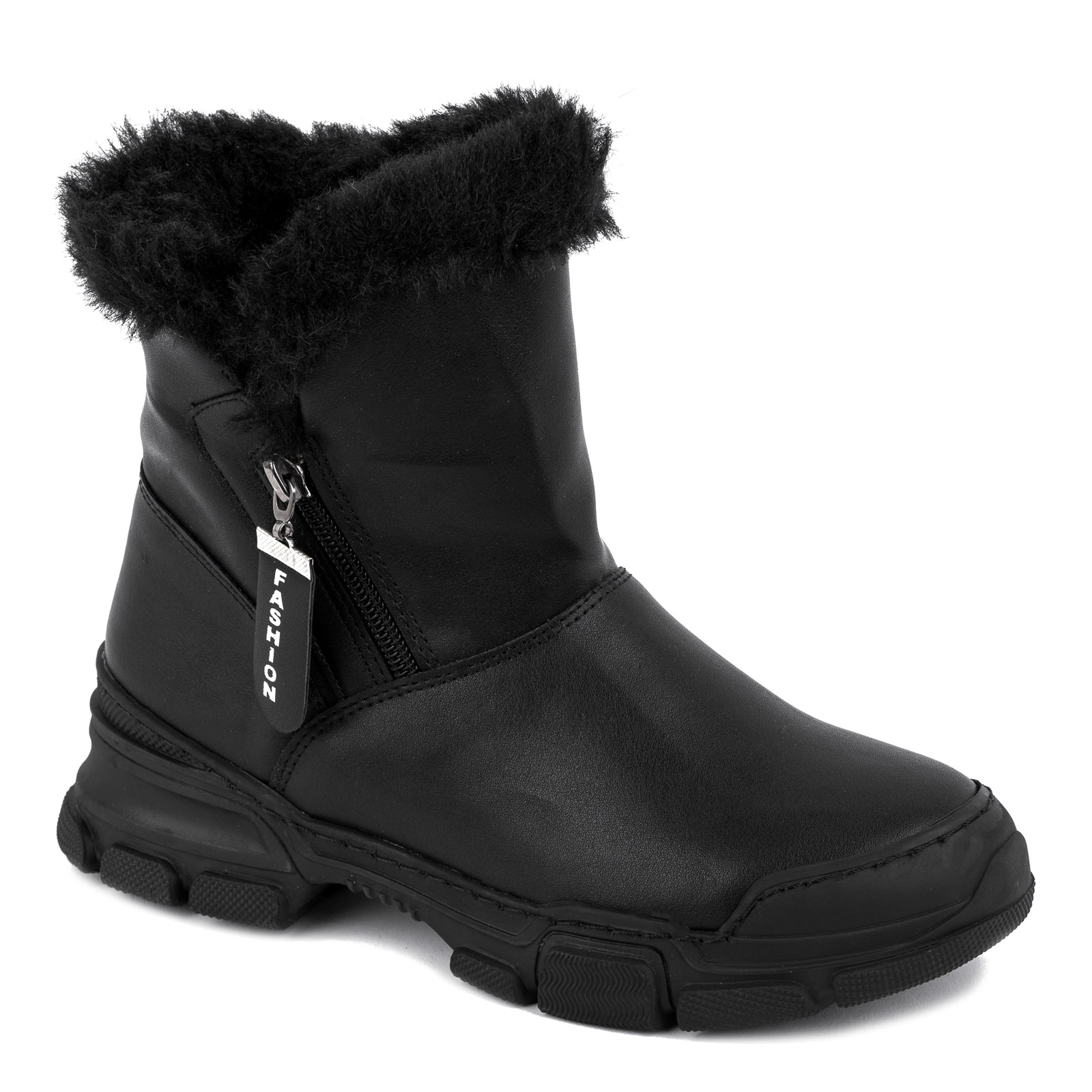 SNOW BOOTS WITH FUR AND ZIPPER - BLACK