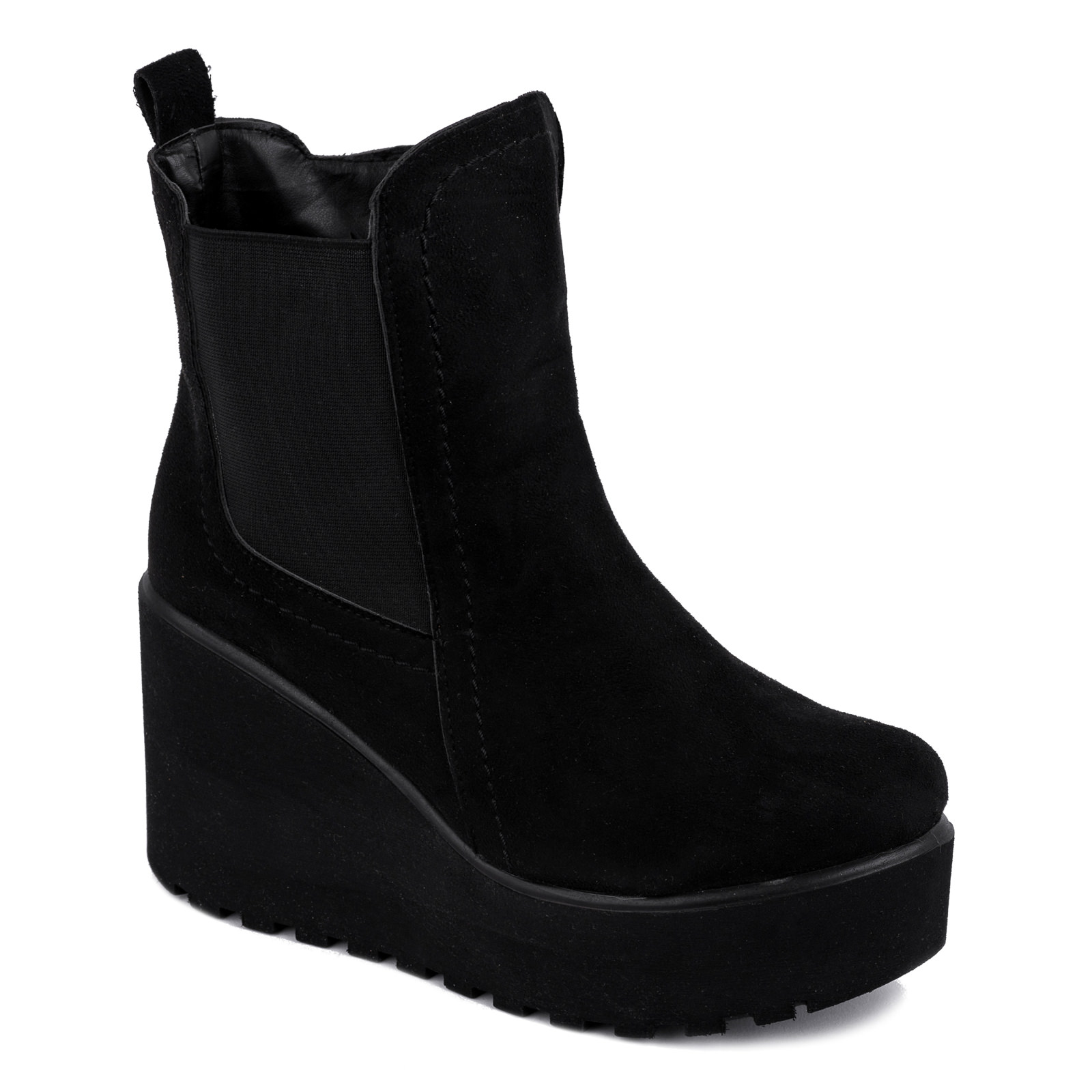 VELOUR WEDGE ANKLE BOOTS WITH RUBBER - BLACK