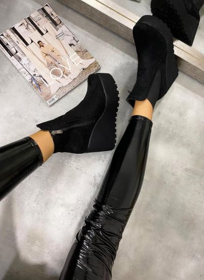 VELOUR WEDGE ANKLE BOOTS WITH RUBBER - BLACK