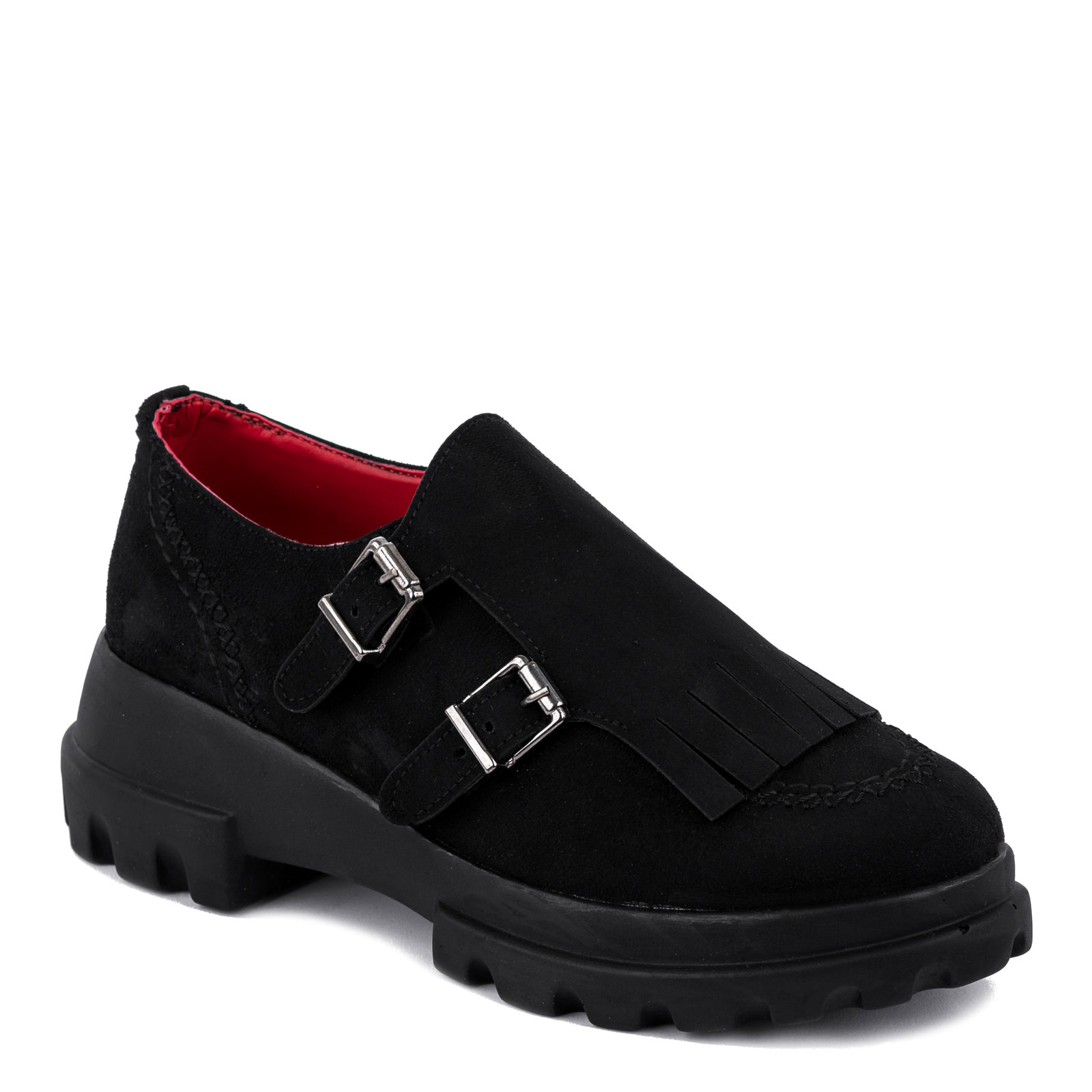 VELOUR SHOES WITH BELTS - BLACK