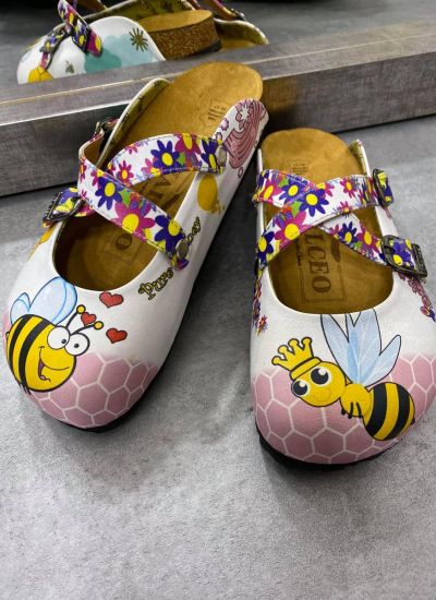 Patterned women clogs BEE - WHITE
