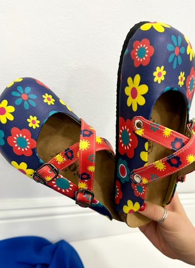Patterned women clogs A043 - FLORAL - NAVY