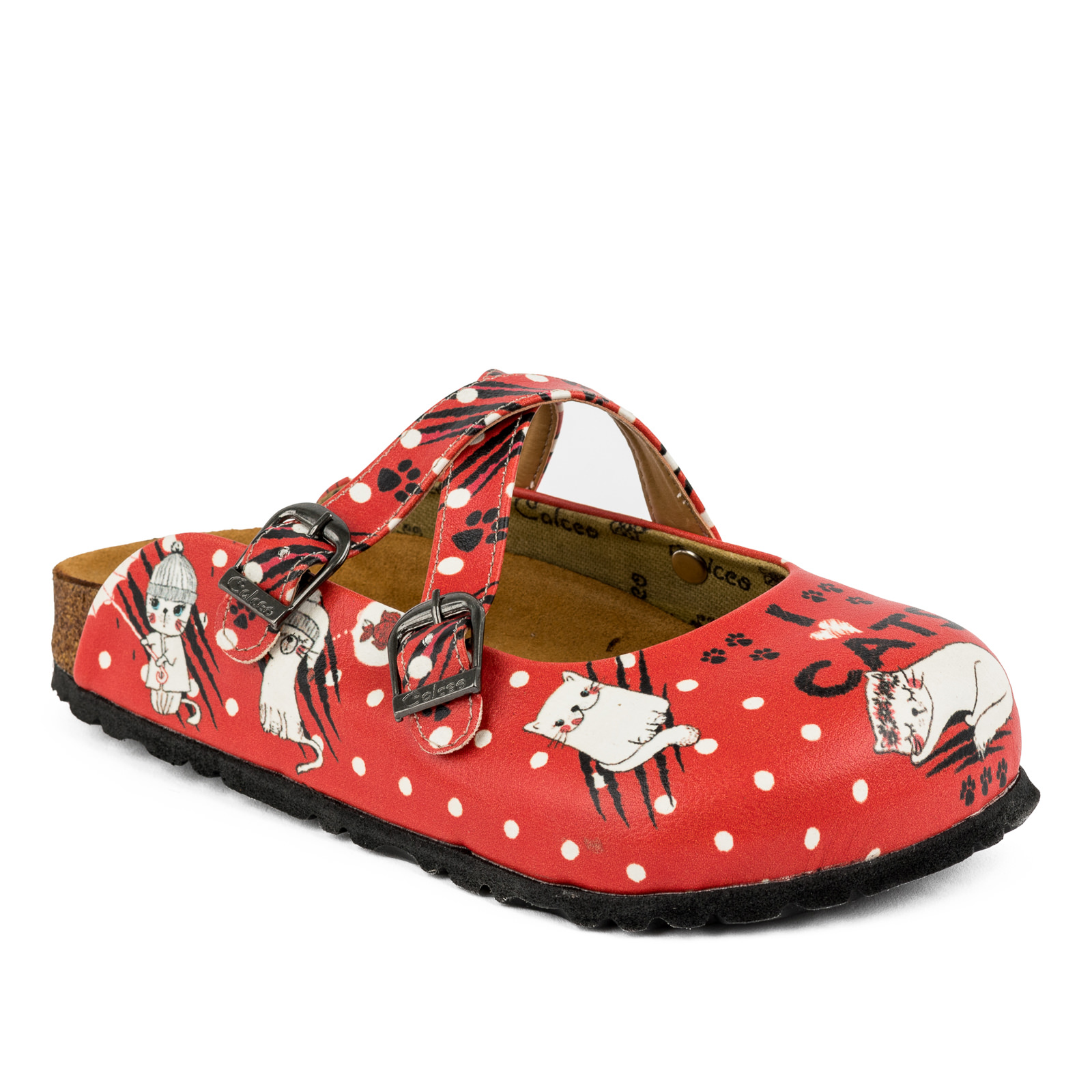 Patterned women clogs A077 - CAT - RED