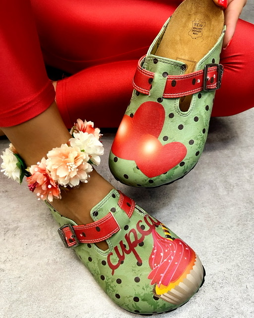 Patterned women clogs A087 - CAKE - GREEN