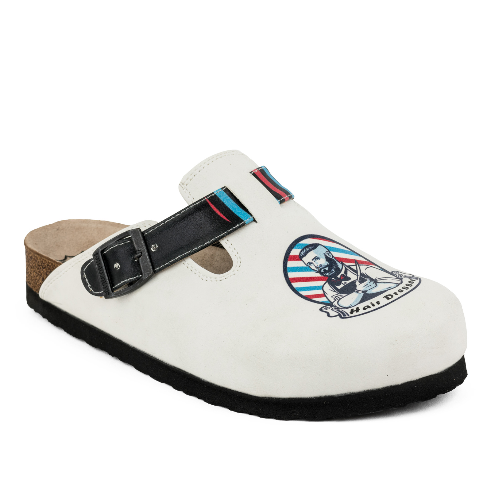 Patterned women clogs A092 - HAIRDRESSER - WHITE