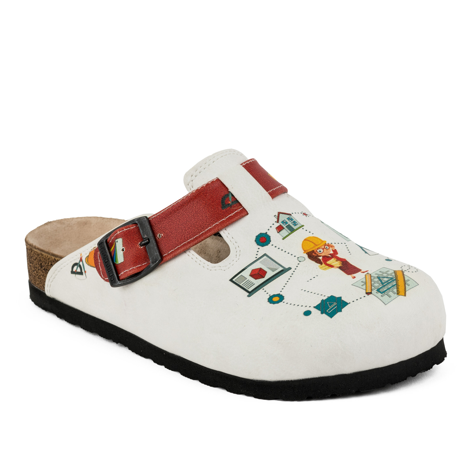 Patterned women clogs A095 - ARCHITECT - WHITE