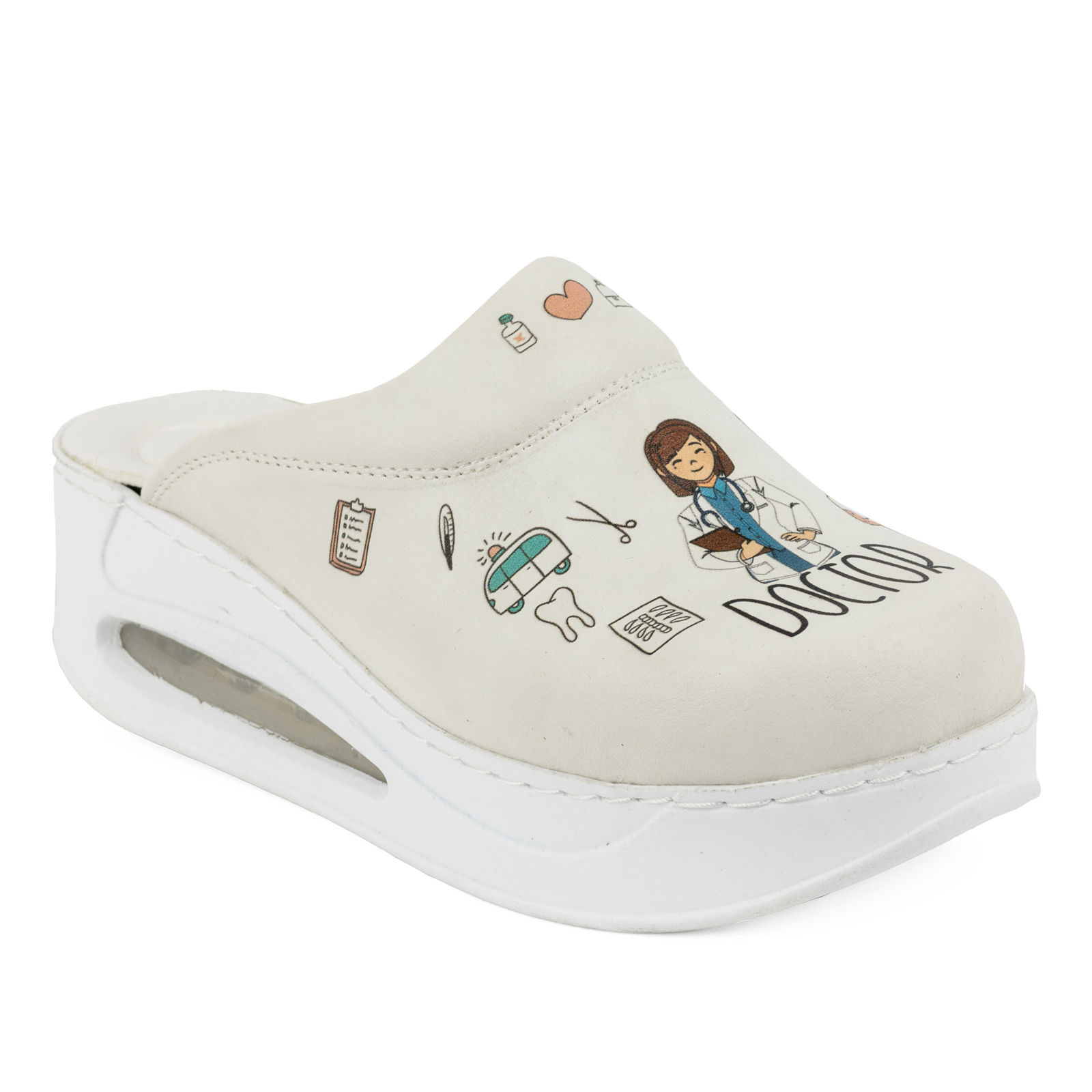 Patterned women clogs A099 - DOCTOR AIR - WHITE