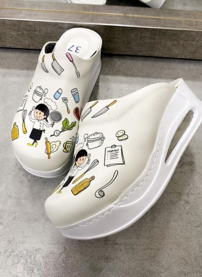 Patterned women clogs AIRMAX COOK - WHITE