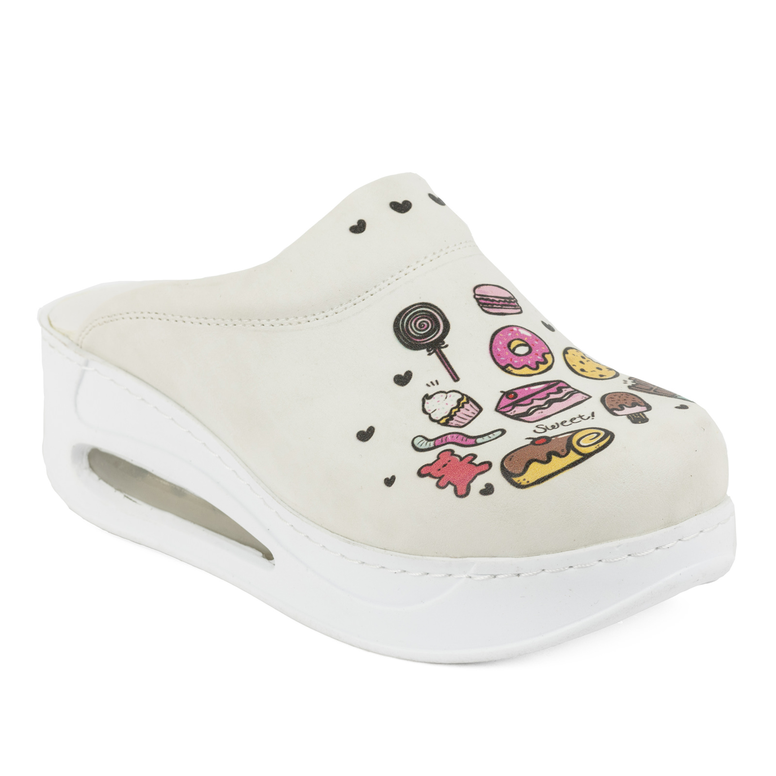 Patterned women clogs A104 - SWEET AIR - WHITE