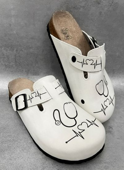 Patterned women clogs A045 - DOCTOR - WHITE