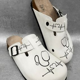 Patterned women clogs A045 - DOCTOR - WHITE