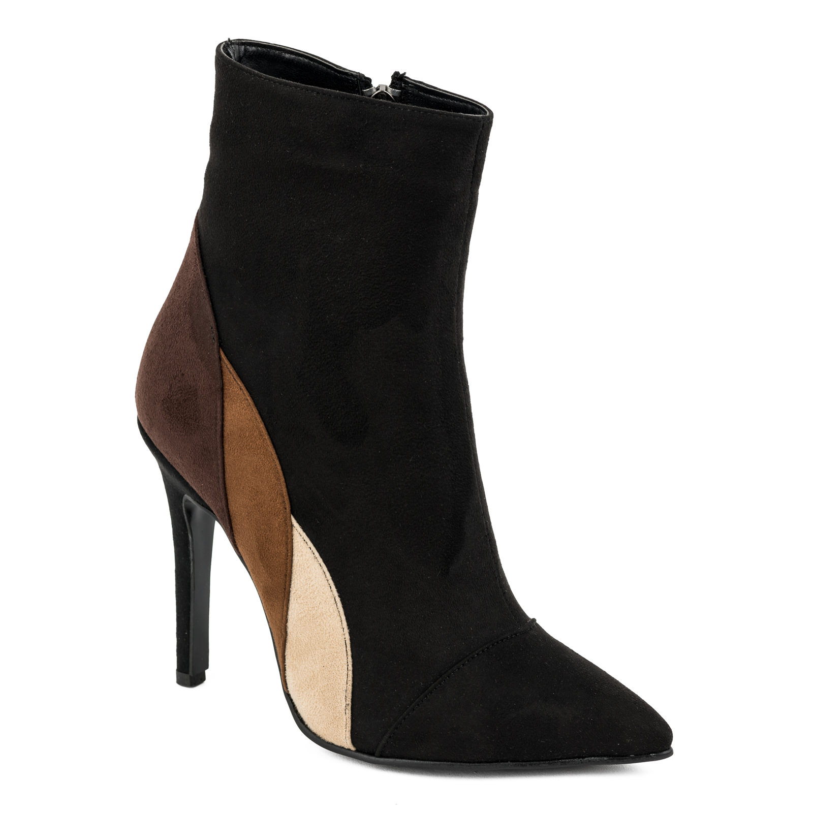 POINTED ANKLE BOOTS WITH THIN HEEL  - BLACK/BROWN