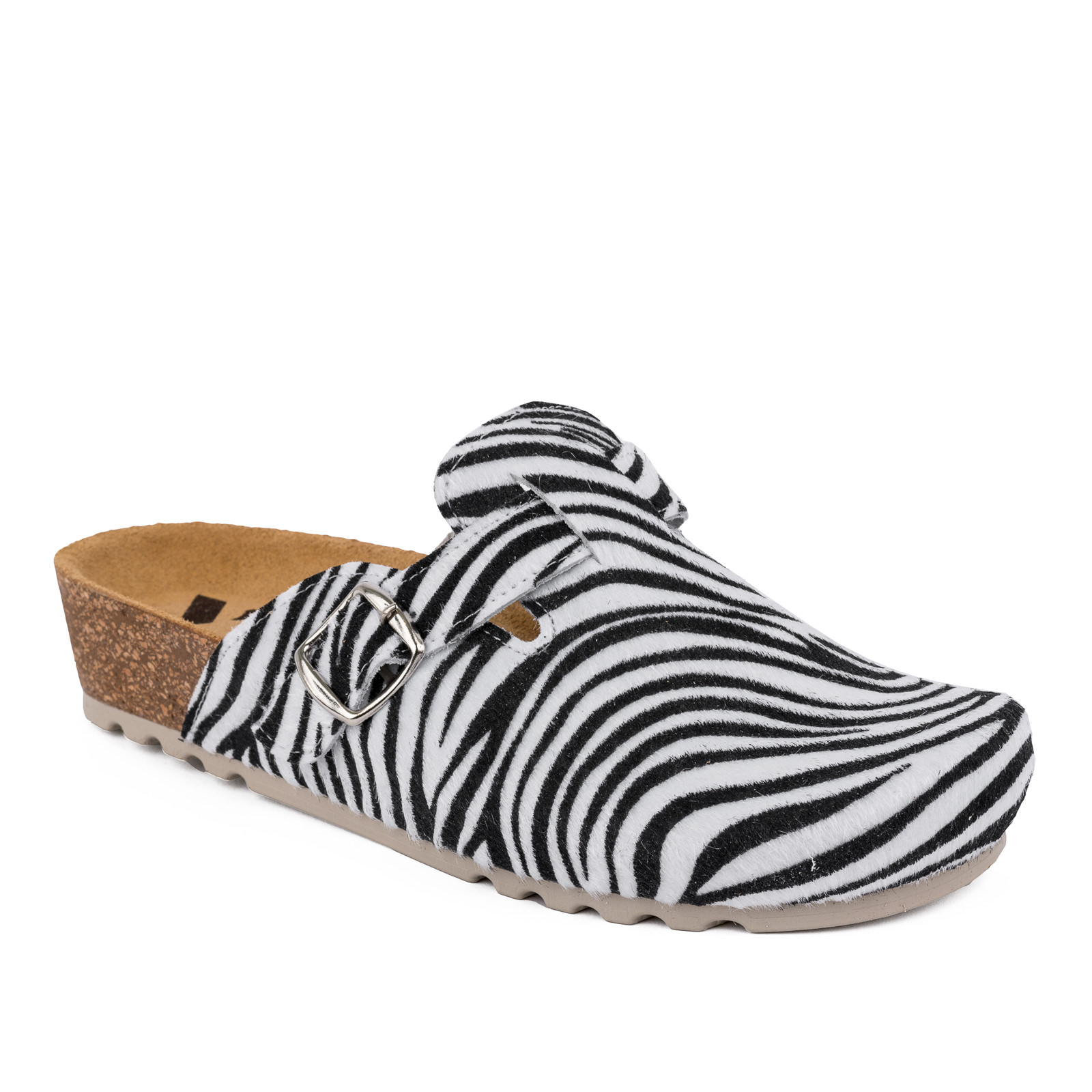 ZEBRA PRINT LEATHER CLOGS WITH BELTS