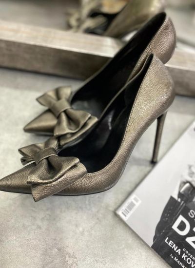 POINTED STILETTO SHOES WITH THIN HEEL AND BOW -  PLATINUM