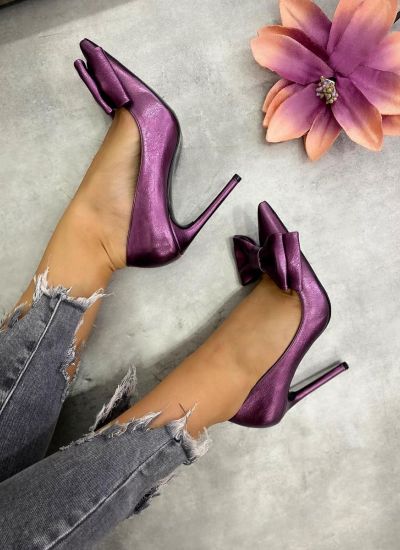 POINTED STILETTO SHOES WITH THIN HEEL AND BOW -  PURPLE