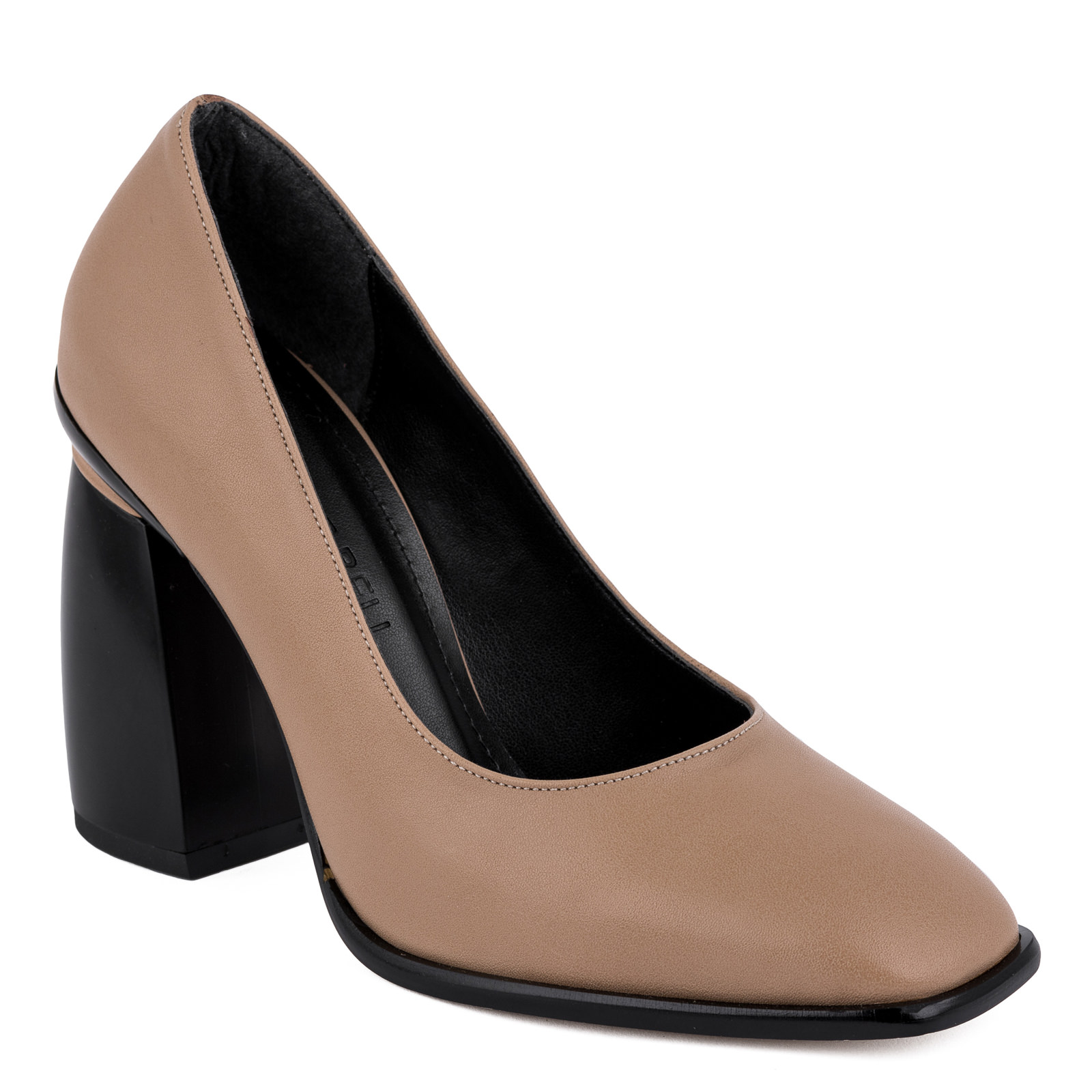 STILETTO SHOES WITH THICK HEEL - BEIGE/BLACK