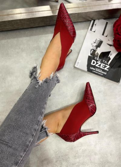 CROC POINTED SHOES WITH THIN HEEL - RED