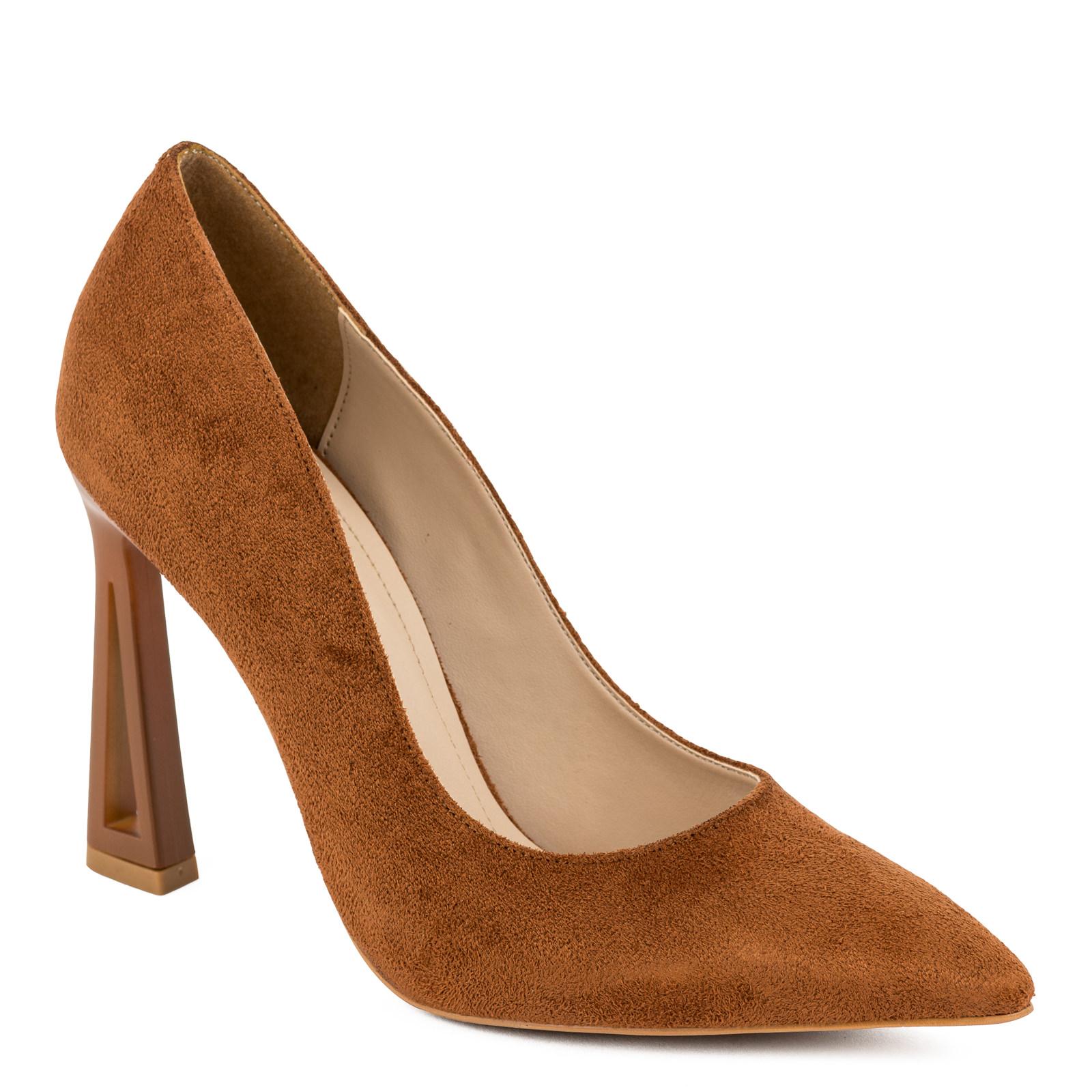 VELOUR POINTED STILETTO WITH THIN HEEL - CAMEL