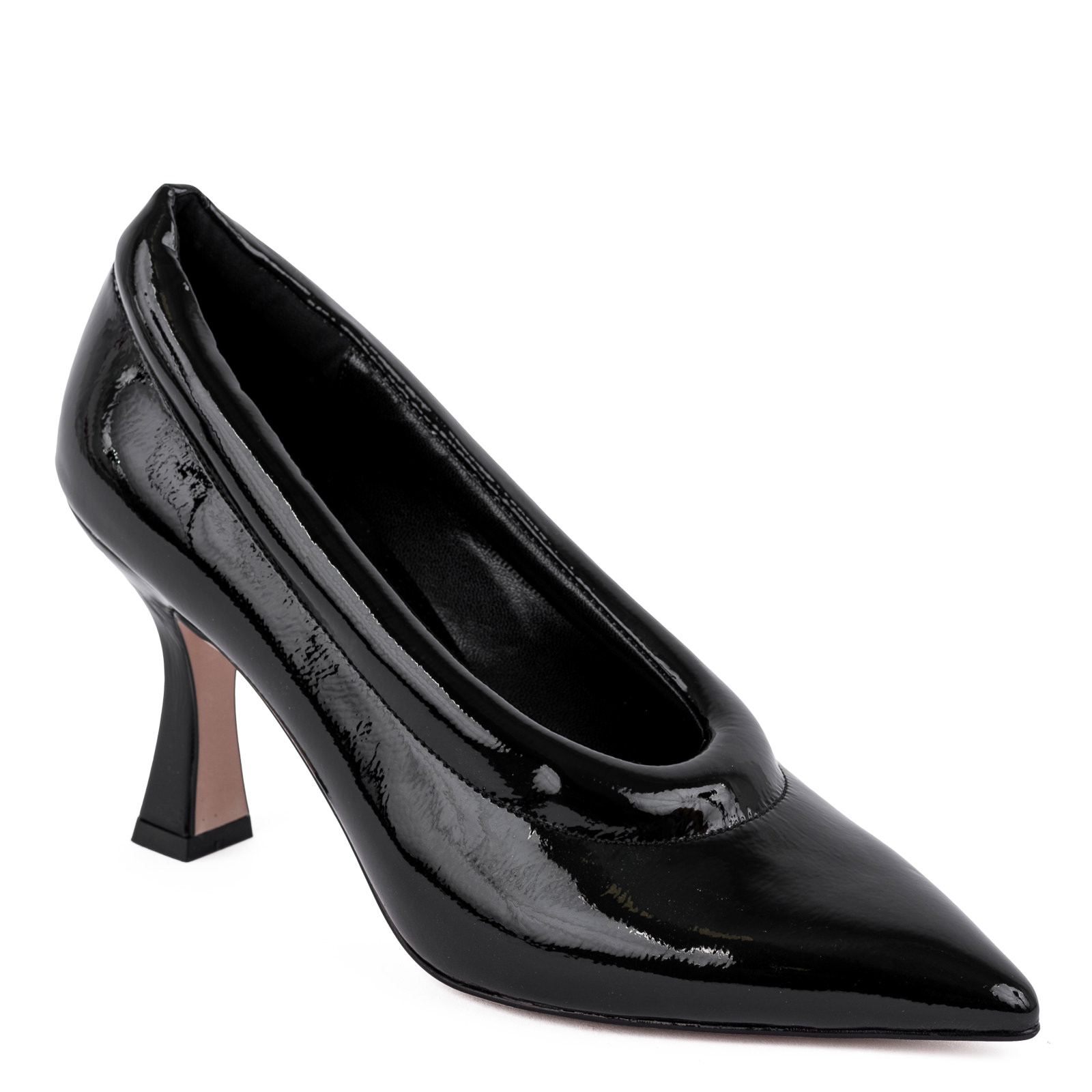 PATENT POINTED STILLETO SHOES WITH THIN HEEL - BLACK
