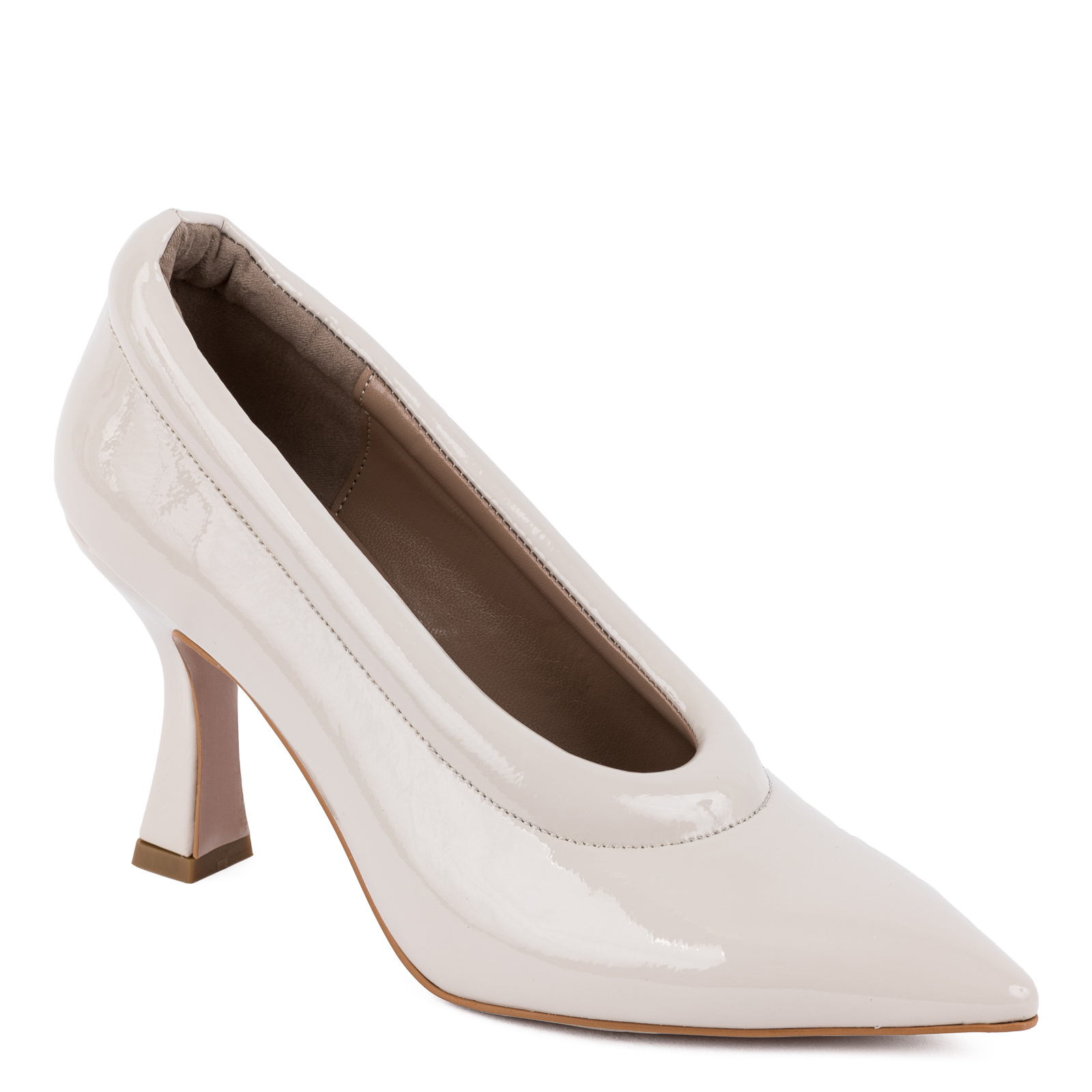 PATENT POINTED STILLETO SHOES WITH THIN HEEL - BEIGE