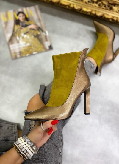 POINTED ANKLE BOOTS WITH THIN HEEL AND ZIPPER - OCHRE/GOLD
