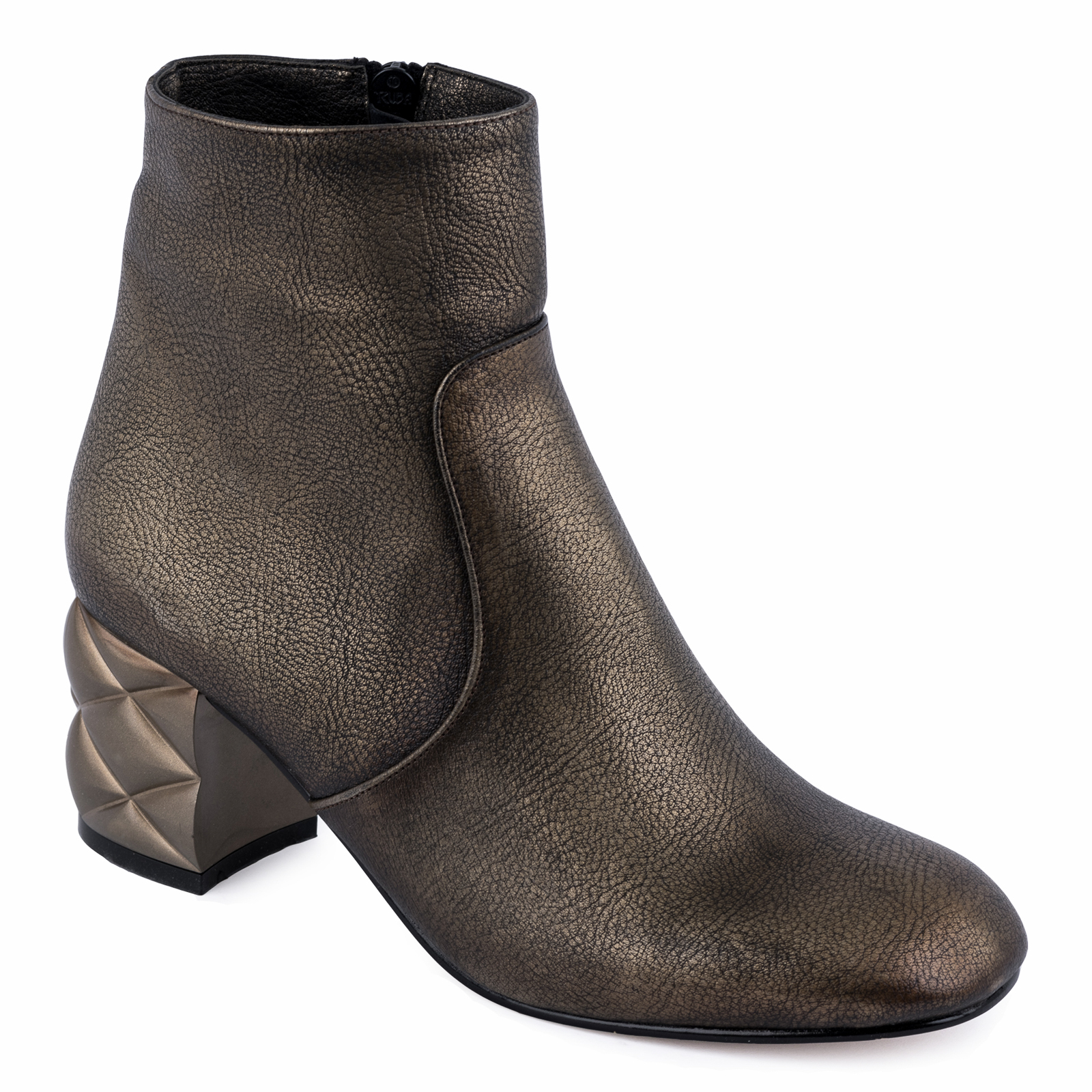 ANKLE BOOTS WITH ZIPPER AND BLOCK HEEL - BRONZE