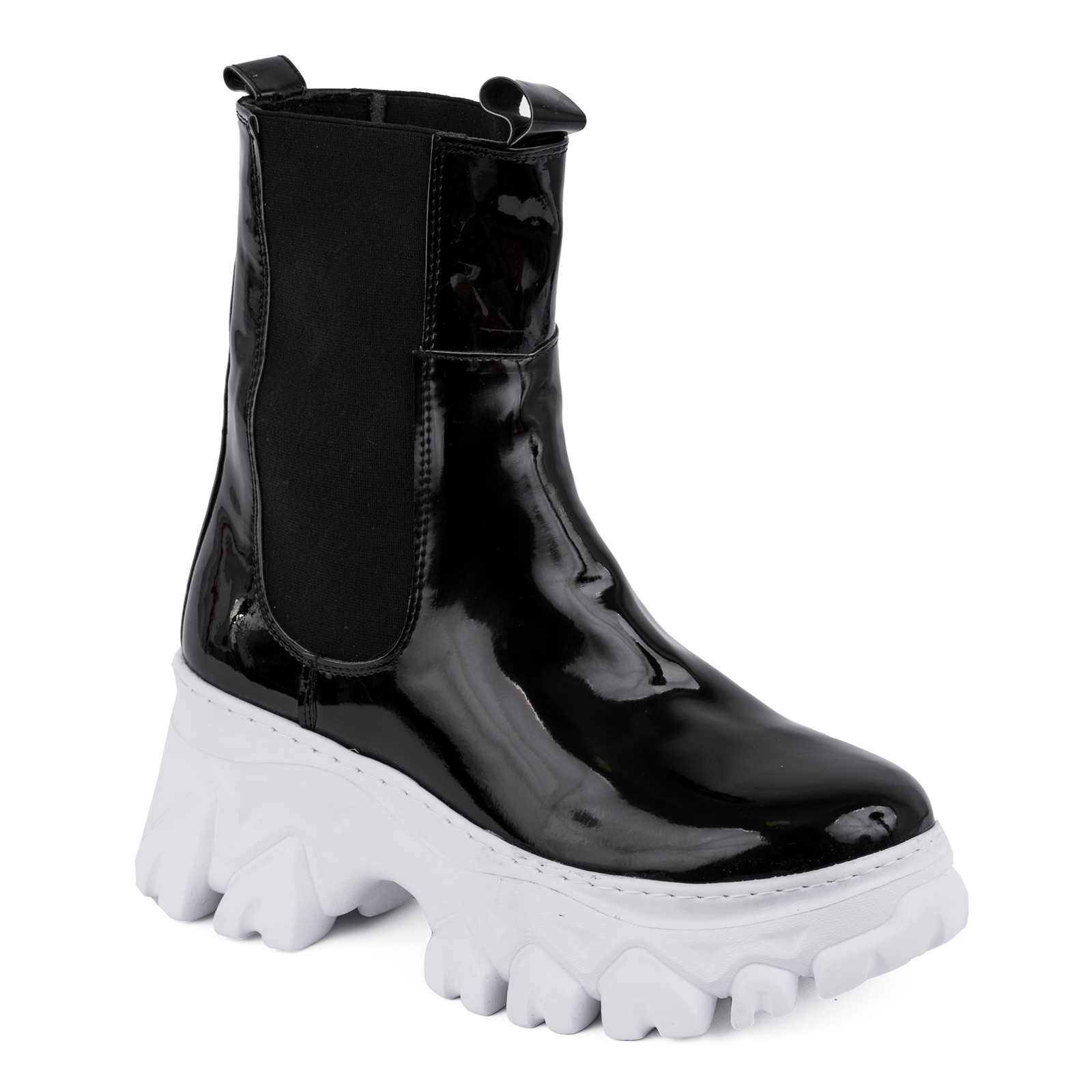 PATENT PULL UP MARTIN BOOTS WITH RUBBER -  BLACK