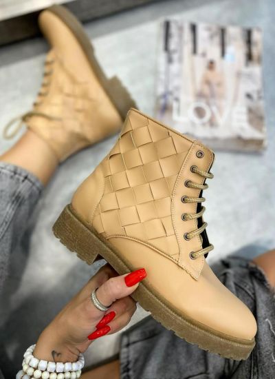 KNITTED LACE UP ANKLE BOOTS - BEIGE