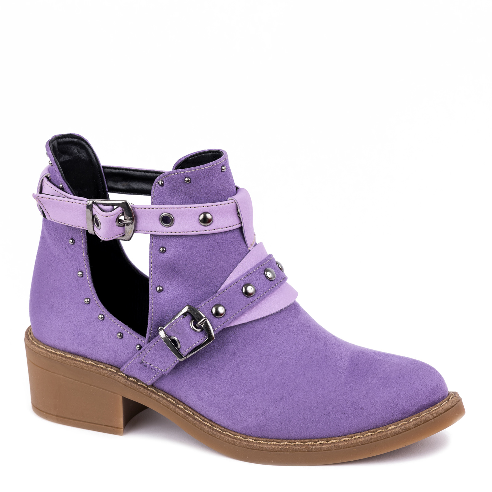 OPEN ANKLE BOOTS WITH RIVETS - PURPLE