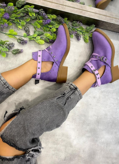 OPEN ANKLE BOOTS WITH RIVETS - PURPLE