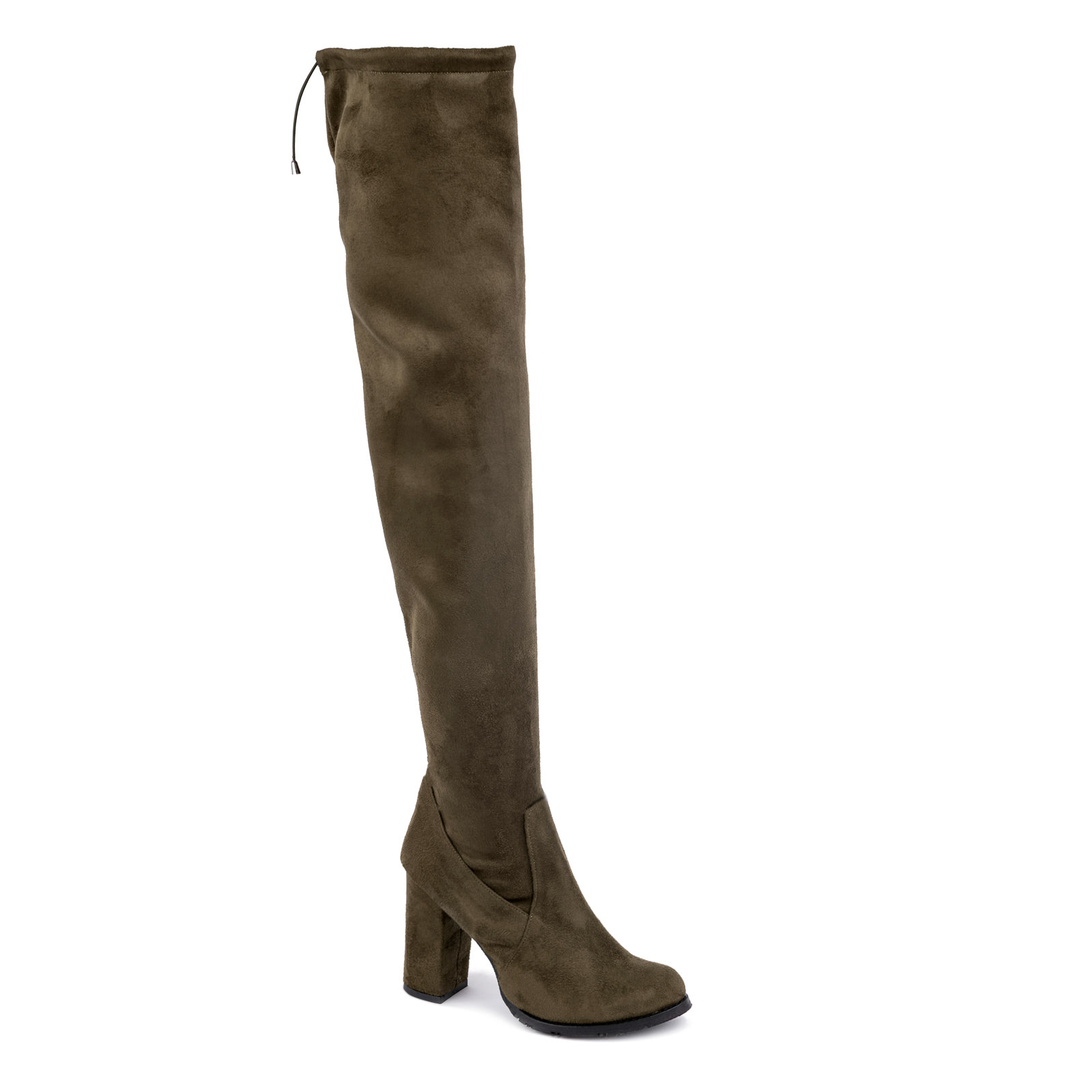 THIGH - HIGH BOOTS WITH CHUNKY HEEL - OLIVE
