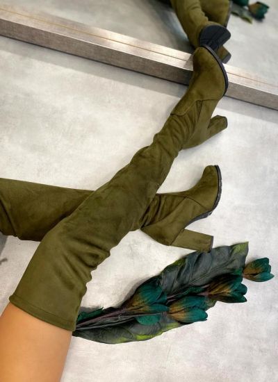 THIGH - HIGH BOOTS WITH CHUNKY HEEL - OLIVE