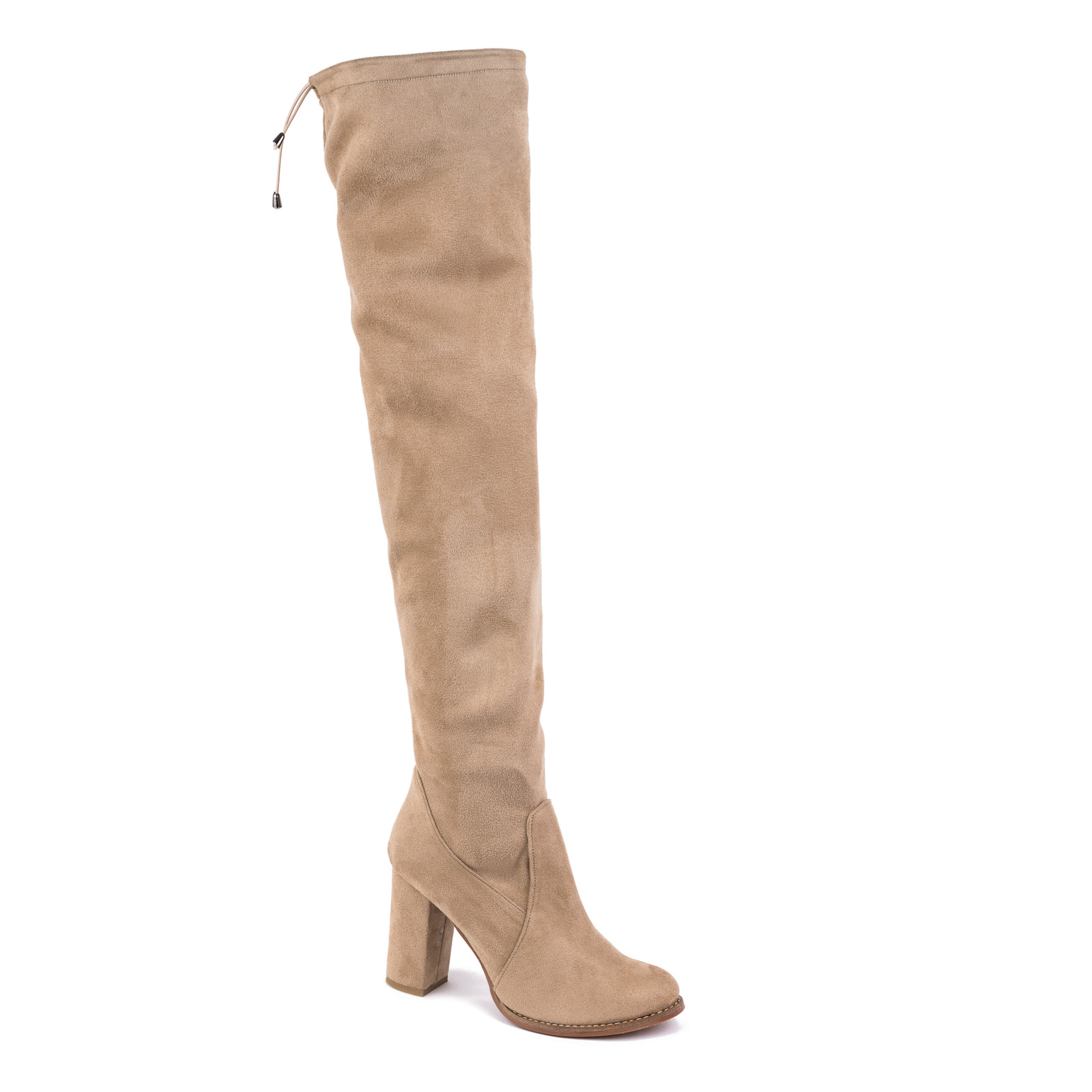 THIGH - HIGH BOOTS WITH CHUNKY HEEL - BEIGE