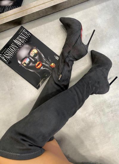 POINTED THIGH - HIGH BOOTS WITH THIN HEEL - GRAY
