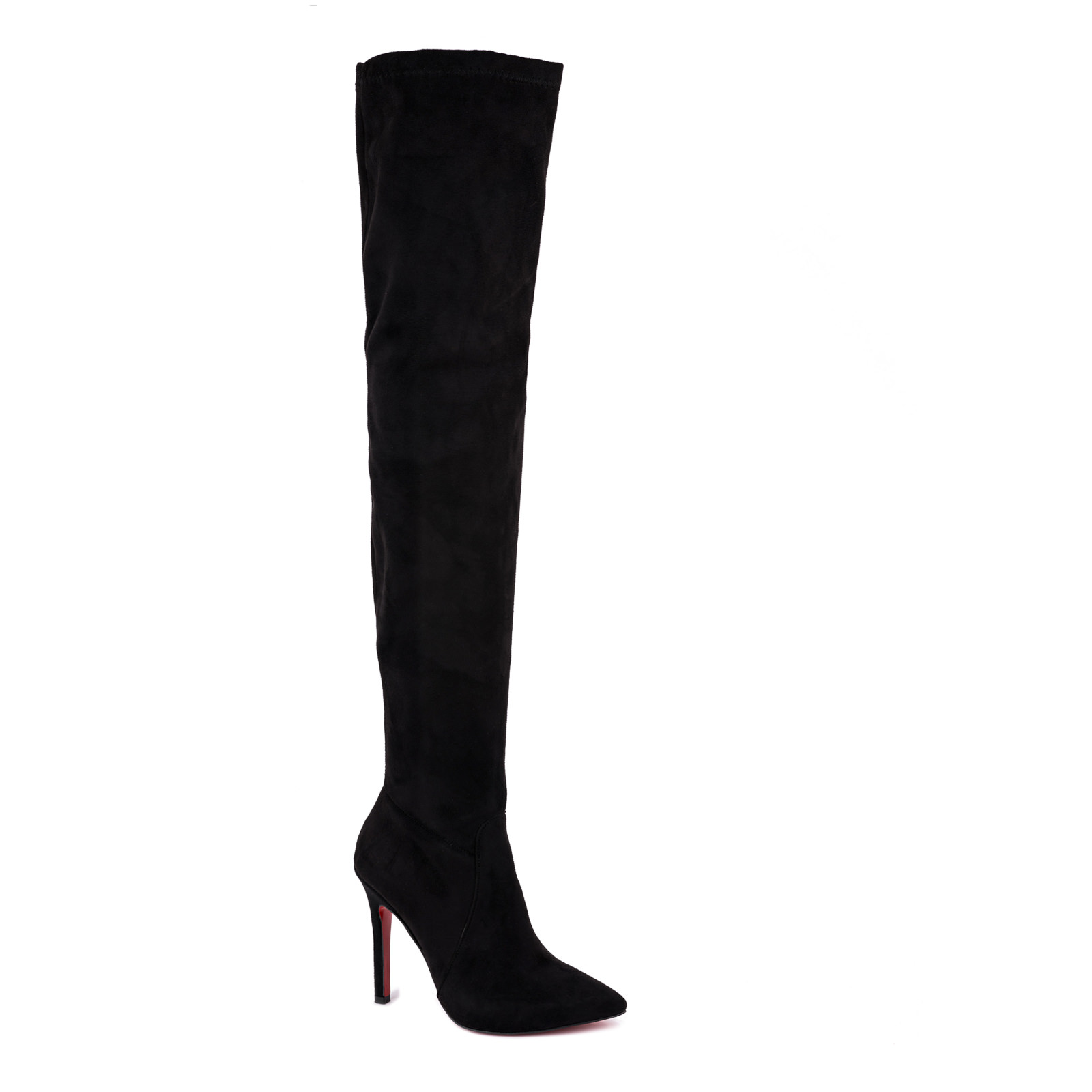 POINTED THIGH - HIGH BOOTS WITH THIN HEEL - BLACK