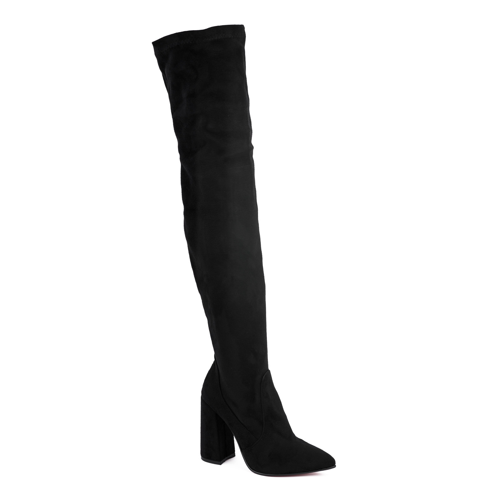 VELOUR THIGH - HIGH BOOTS WITH THICK HEEL - BLACK