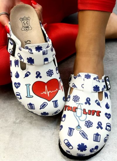 Patterned women clogs I LOVE THE LIFE - WHITE