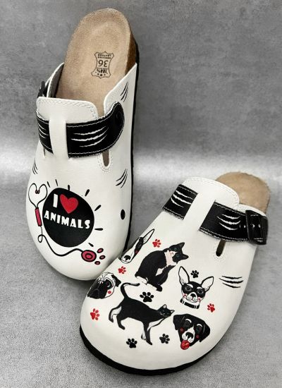 Patterned women clogs A090 - VETERINARY - WHITE