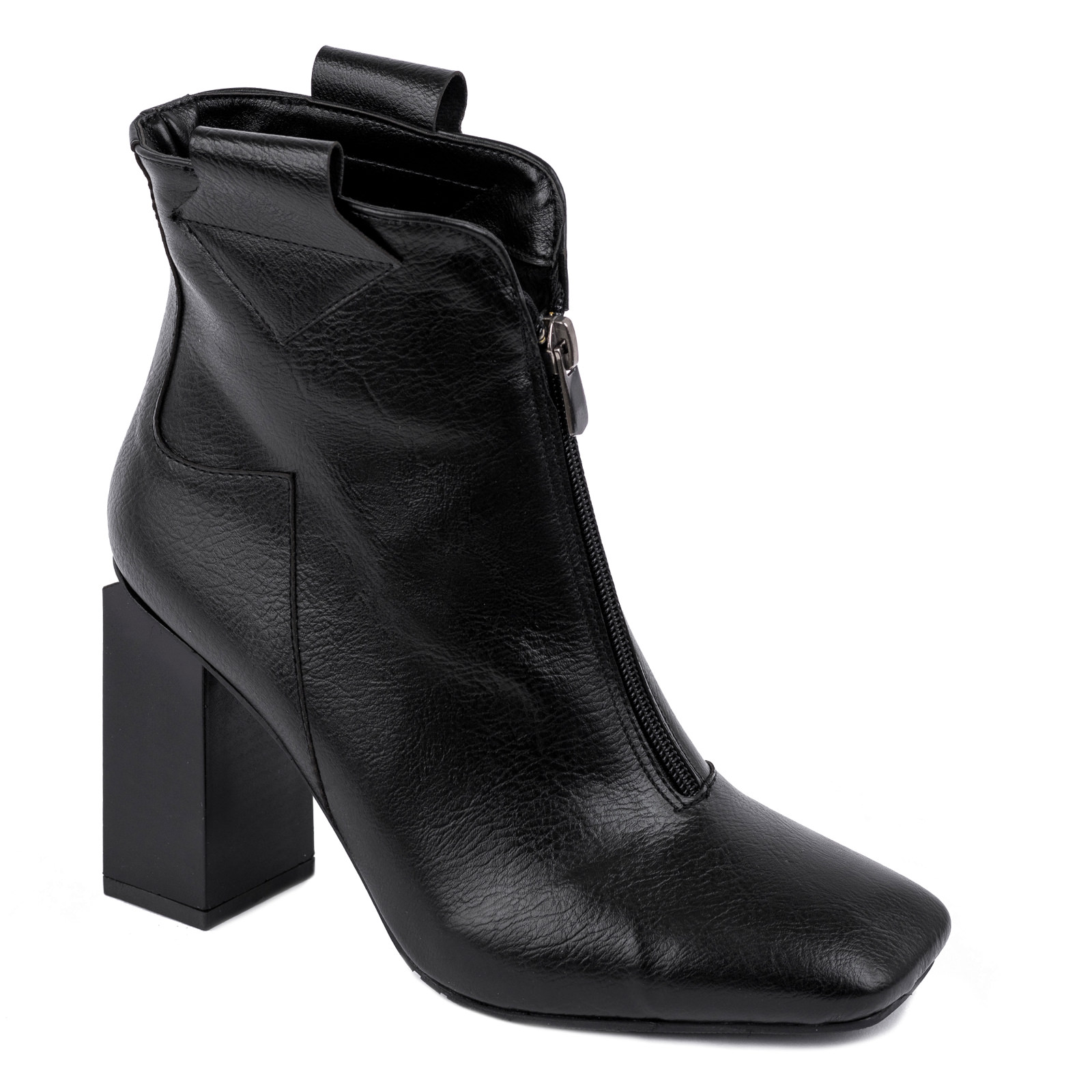 ANKLE BOOTS WITH ZIPPER AND BLOCK HEEL - BLACK