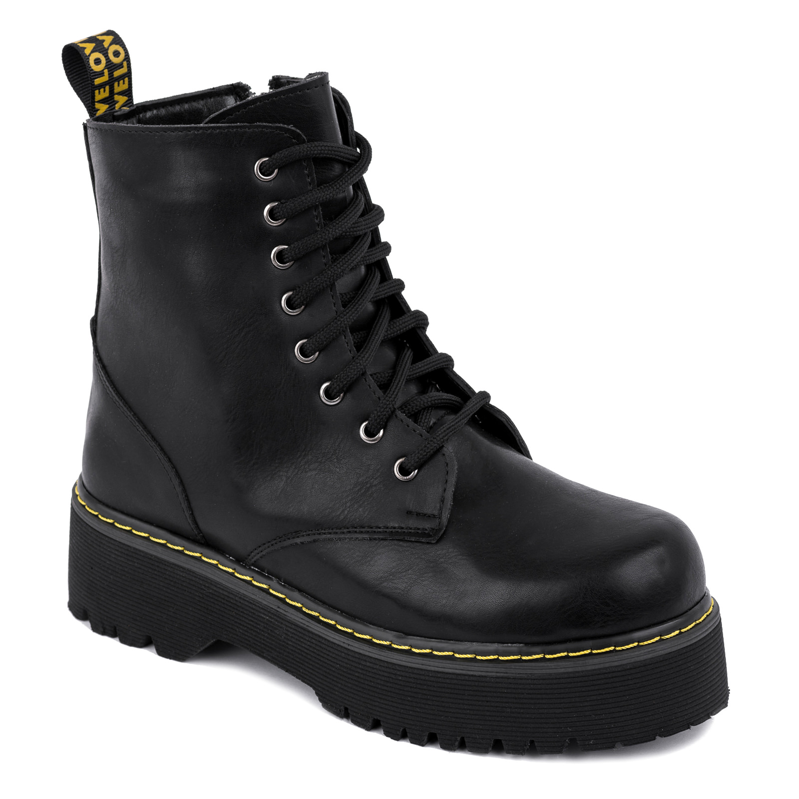 MARTIN BOOTS WITH YELLOW SEAM - BLACK