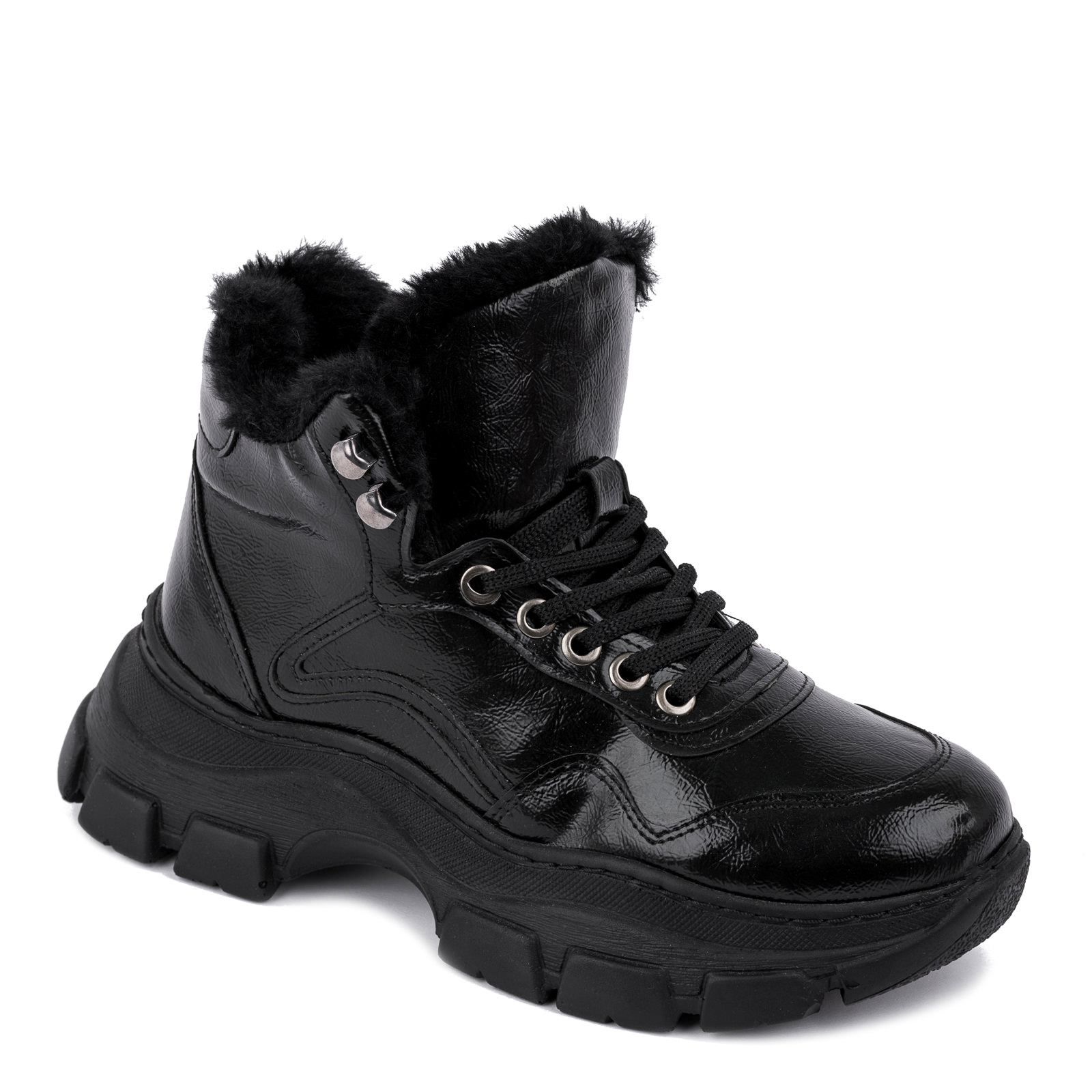 HIGH SOLE SNEAKERS WITH FUR - BLACK