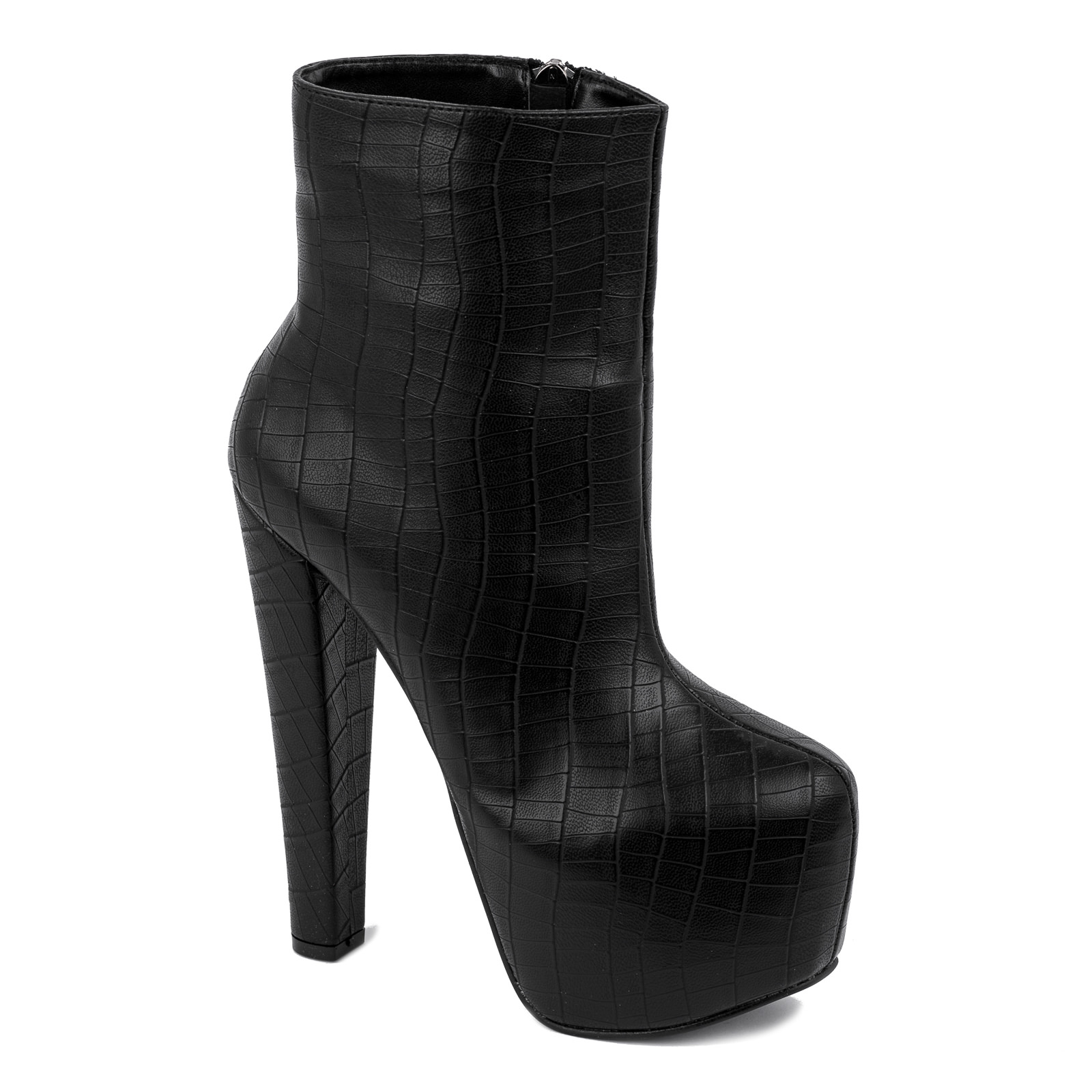 CROC PLATFORM ANKLE BOOTS WITH THICK HEEL - BLACK