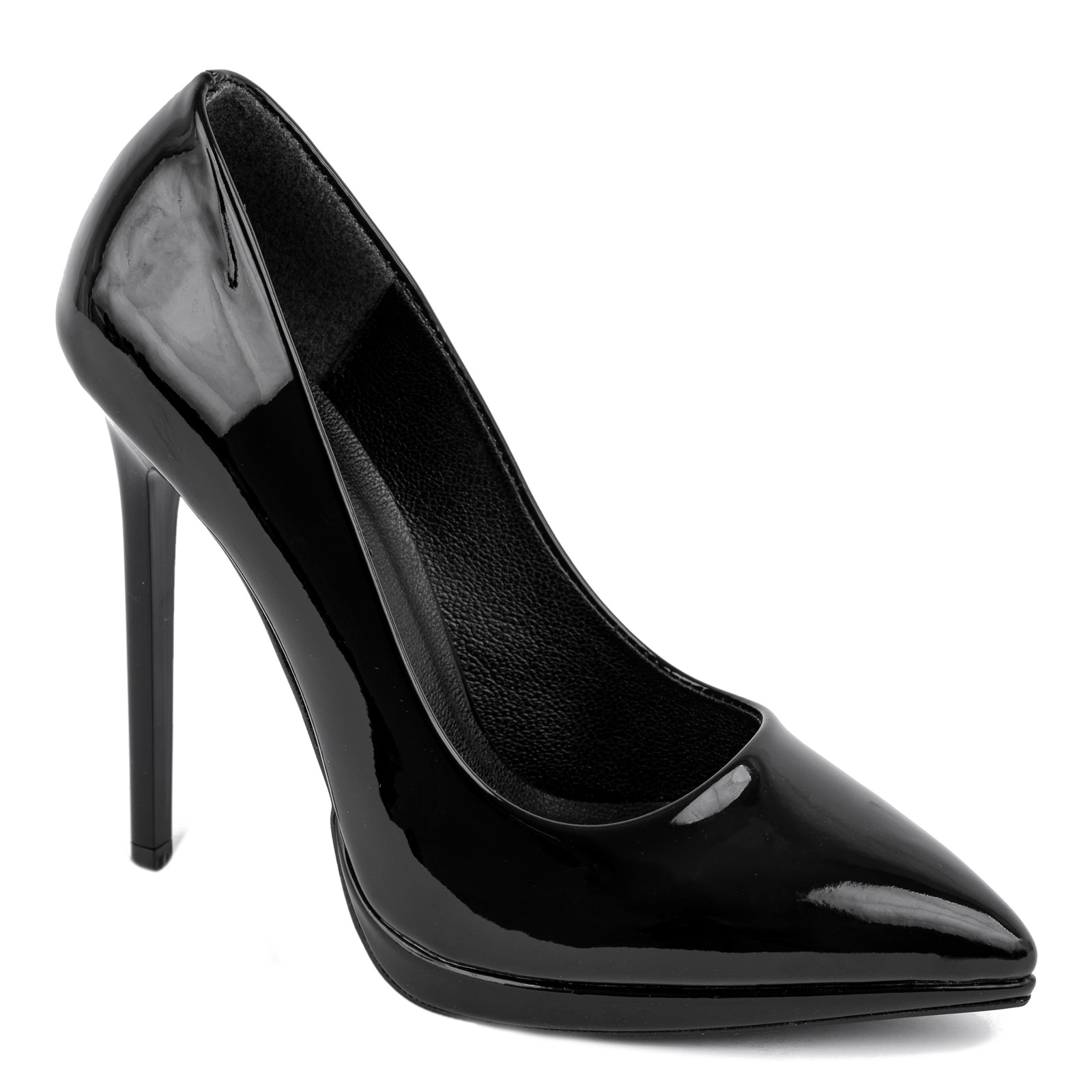 PATENT STILETTO SHOES WITH THIN HEEL - BLACK