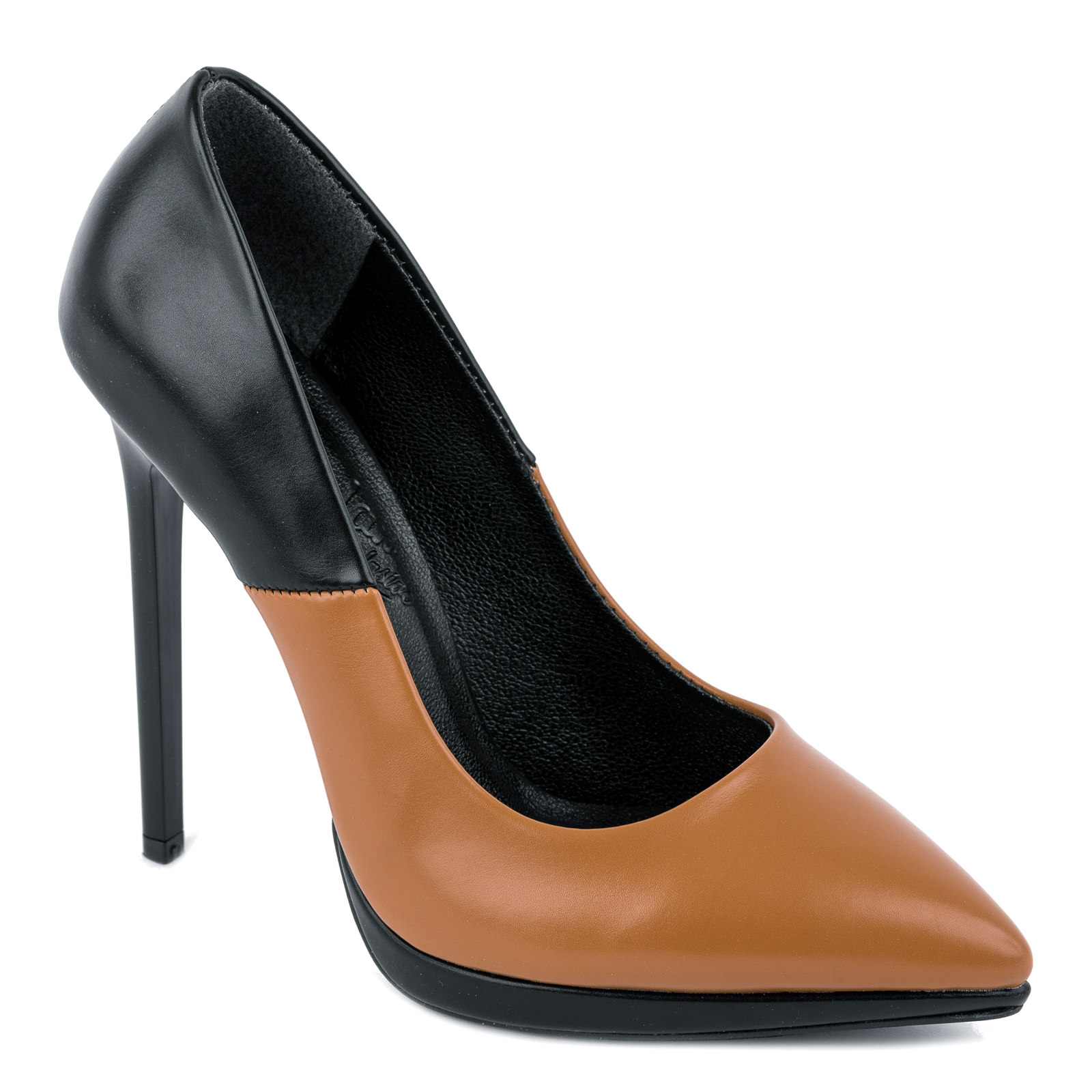 STILETTO SHOES WITH THIN HEEL - BLACK/CAMEL