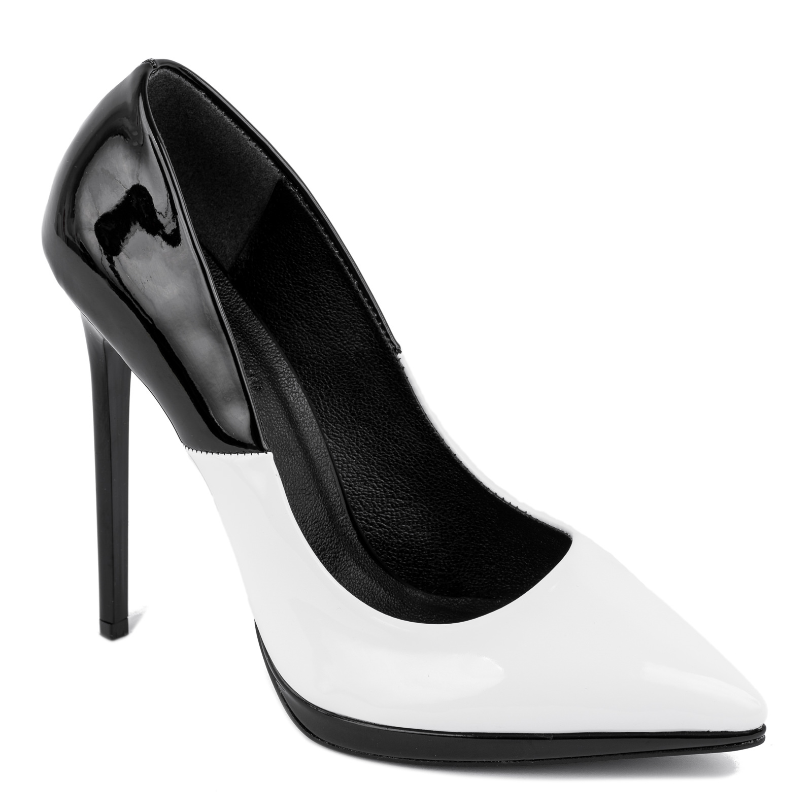PATENT STILETTO SHOES WITH THIN HEEL - BLACK/WHITE