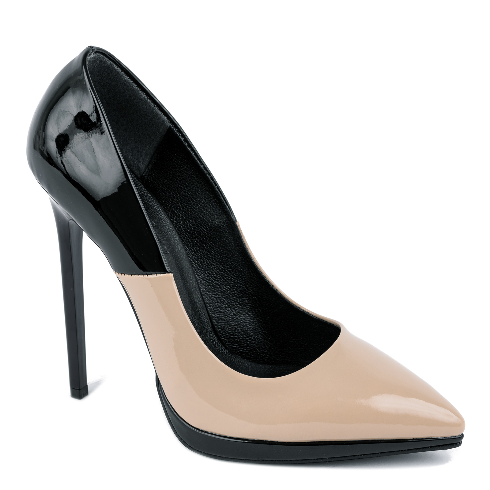 POINTED STILETTO SHOES WITH THIN HEEL - BLACK/BEIGE