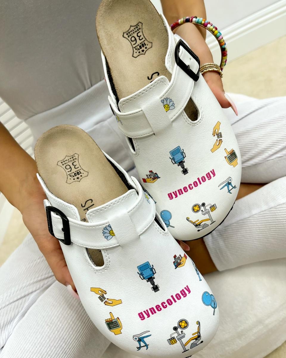 Patterned women clogs A118 - MEDICAL - WHITE