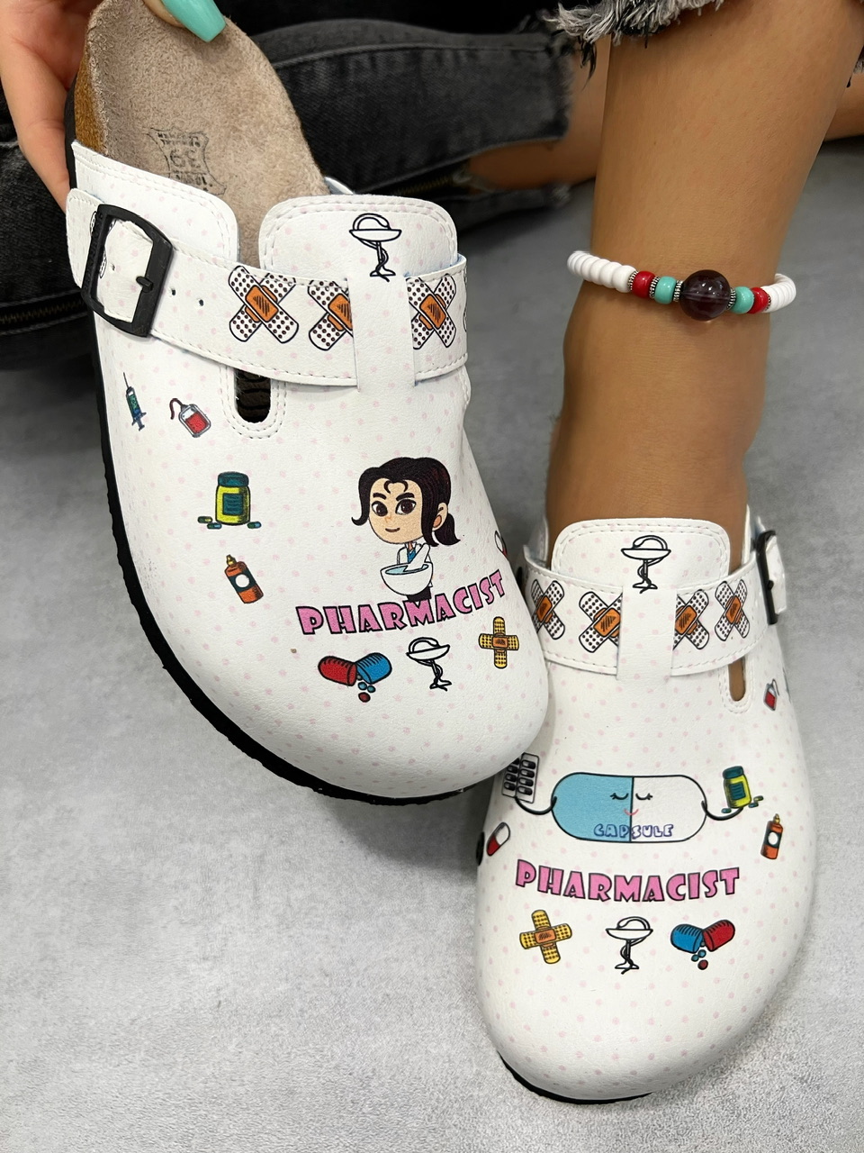 Patterned women clogs A026 - MEDICAL - WHITE